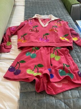 QUEEN OF SPARKLES Pink Cherry Sequin Pajama Set